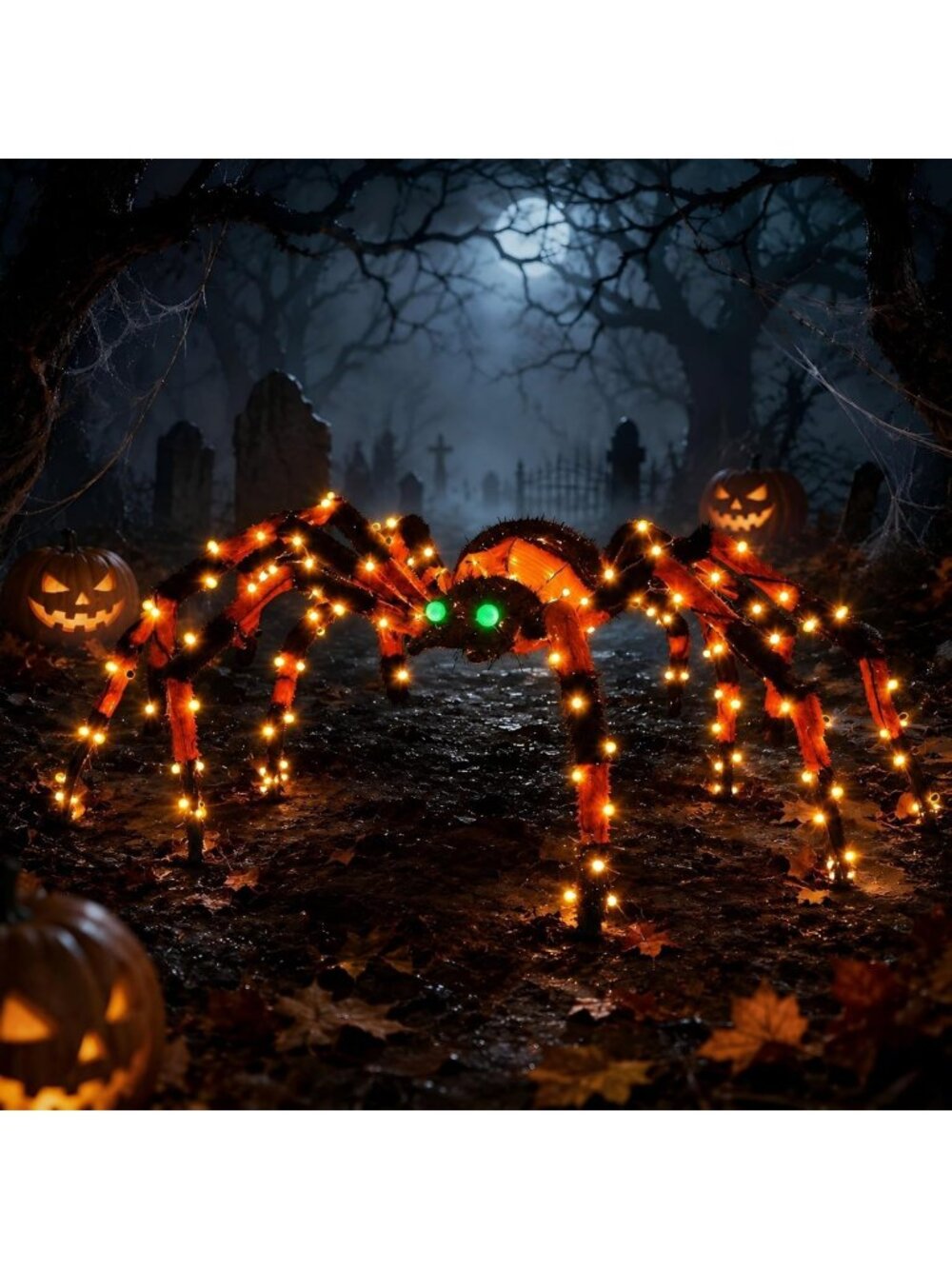 Giant 4.2Ft Light Up Spider Halloween Decoration with 90 LED Lights for Yard
